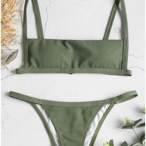 NWT Zaful Ribbed Hook Bikini Set - Forest Green